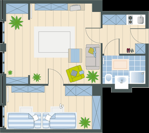 2 Zimmer Wohnung
 Augustinum Grundriss Beispiele für Betreutes Wohnen in