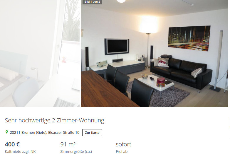 2 Zimmer Wohnung Bremen
 wohnungsbetrug Sehr hochwertige 2 Zimmer