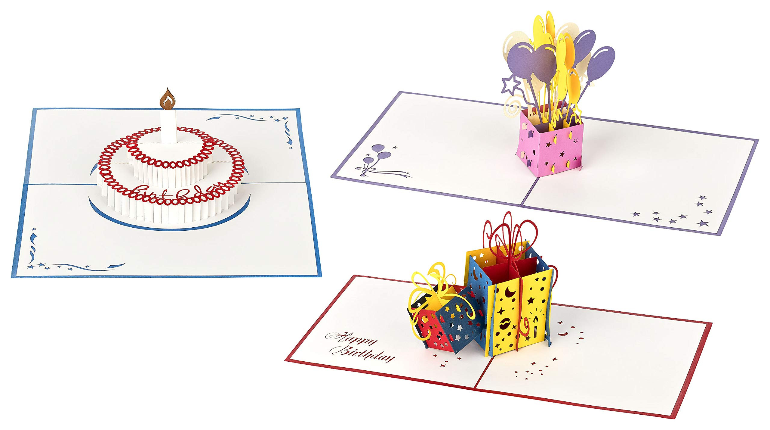 3D Geburtstagskarten
 3D Geburtstagskarten Set mit 3 Stück Pop Up Karten im