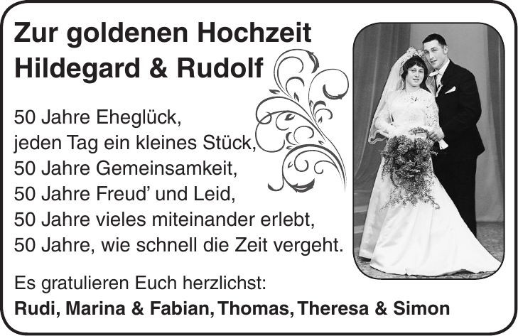 50 Jahre Miteinander Zur Goldenen Hochzeit
 Grußanzeige Familienanzeigen Herzliche