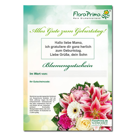 Alles Liebe Zum Geburtstag Blumen
 Blumengutschein zum Geburtstag Blumengutschein