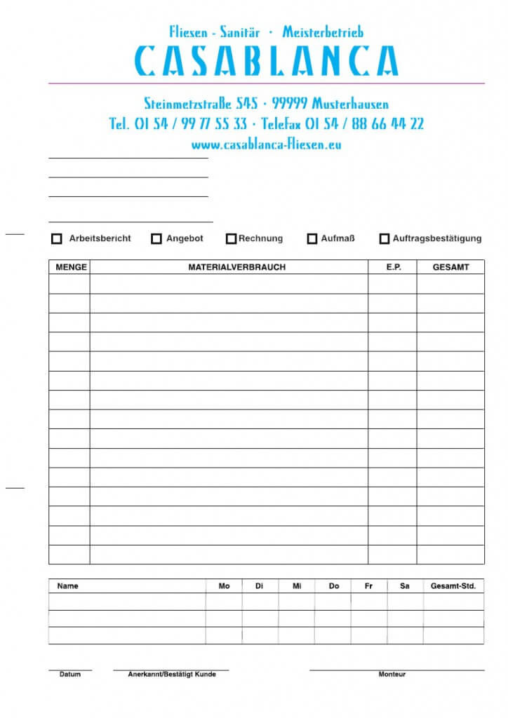 Auftragszettel Handwerk
 Formular Arbeitsauftrag Das Auftragsformular