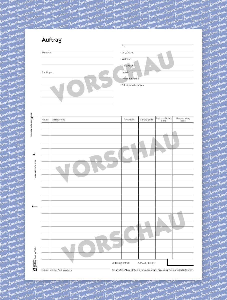 Auftragszettel Handwerk
 Auftragsformular Vorlage zum Download