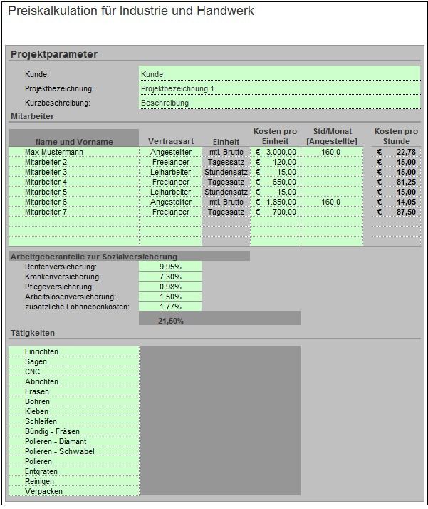 Auftragszettel Handwerk
 Excel Vorlage Preiskalkulation für Industrie und Handwerk