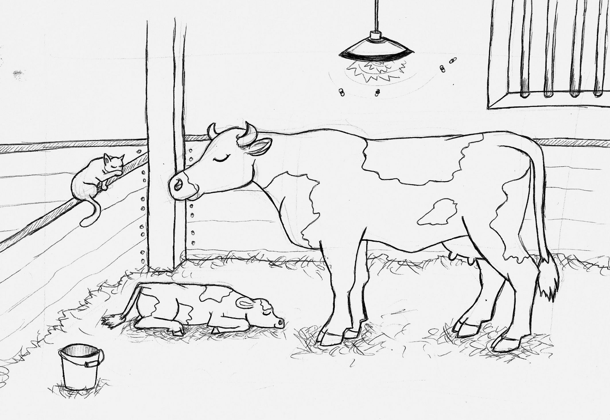 Ausmalbilder Bauernhof Fahrzeuge
 Bauernhof Malbuch Kuh mit Kind