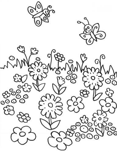 Ausmalbilder Blumenwiese
 Kostenlose Malvorlage Schmetterlinge Auf Der Blumenwiese