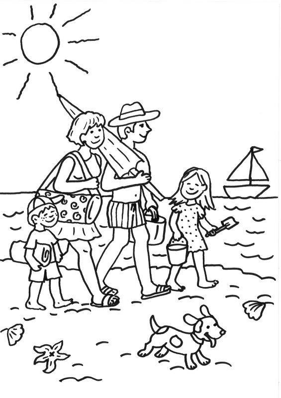 Ausmalbilder Familie
 Kostenlose Malvorlage Sommer Familie am Strand ausmalen