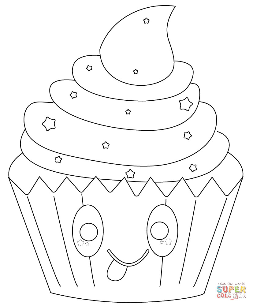 Ausmalbilder Kawaii Food
 Coloriage Cupcake avec les étoiles kawaii