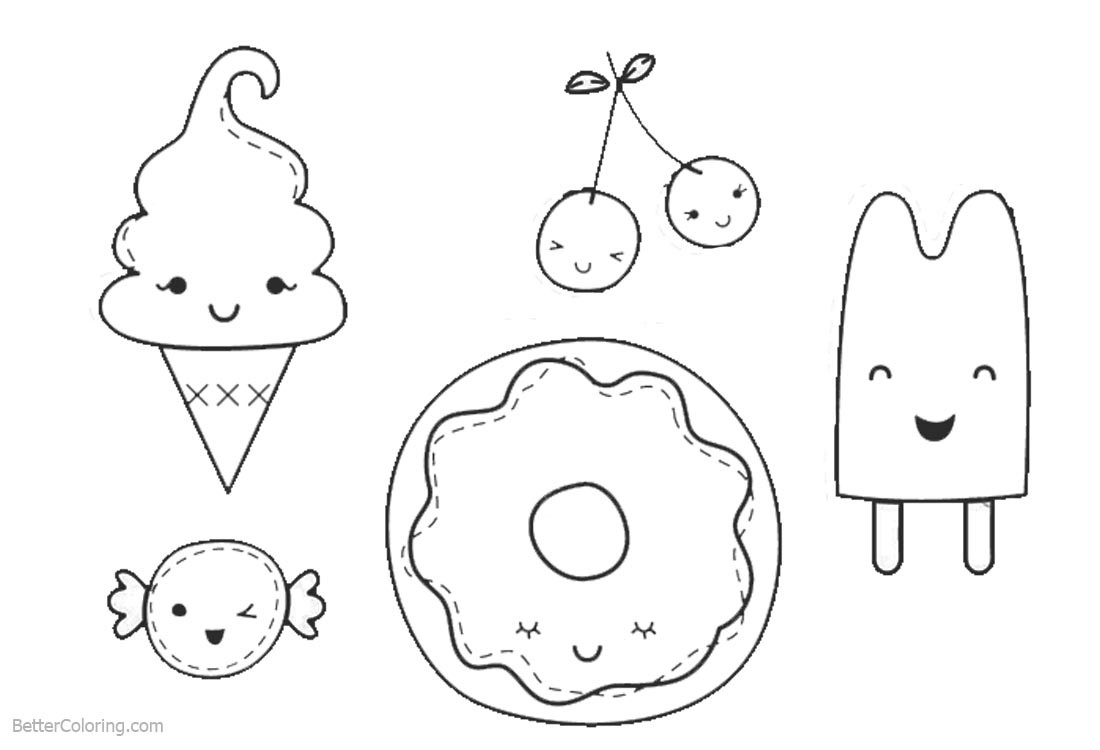 Ausmalbilder Kawaii Food
 Cute Food Coloring Pages Line Drawing Free Printable