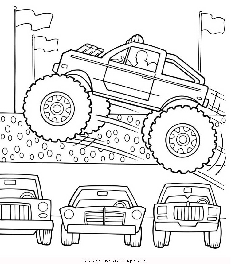 Ausmalbilder Lastwagen
 monstertruck 5 gratis Malvorlage in Lastwagen