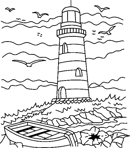 Ausmalbilder Leuchtturm
 Leuchtturm Mit Kleinem Boot Ausmalbild & Malvorlage Gemischt
