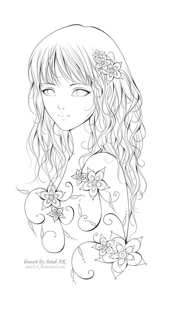 Ausmalbilder Manga Mädchen
 Anime Manga girl Mädchen Zeichnung fablos Blumen