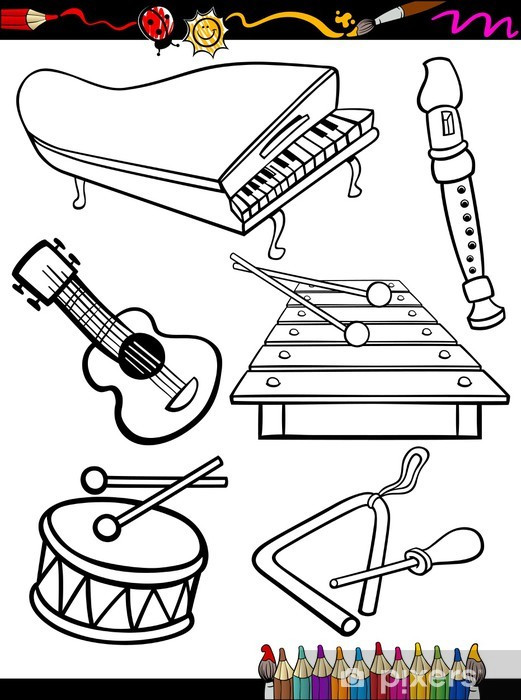 Ausmalbilder Musikinstrumente
 Fototapete Cartoon Musikinstrumente ausmalbilder • Pixers