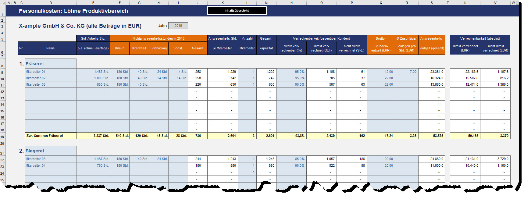 Berechnung Stundenverrechnungssatz Handwerk
 Excel Stundenverrechnungssatz Vorlage für