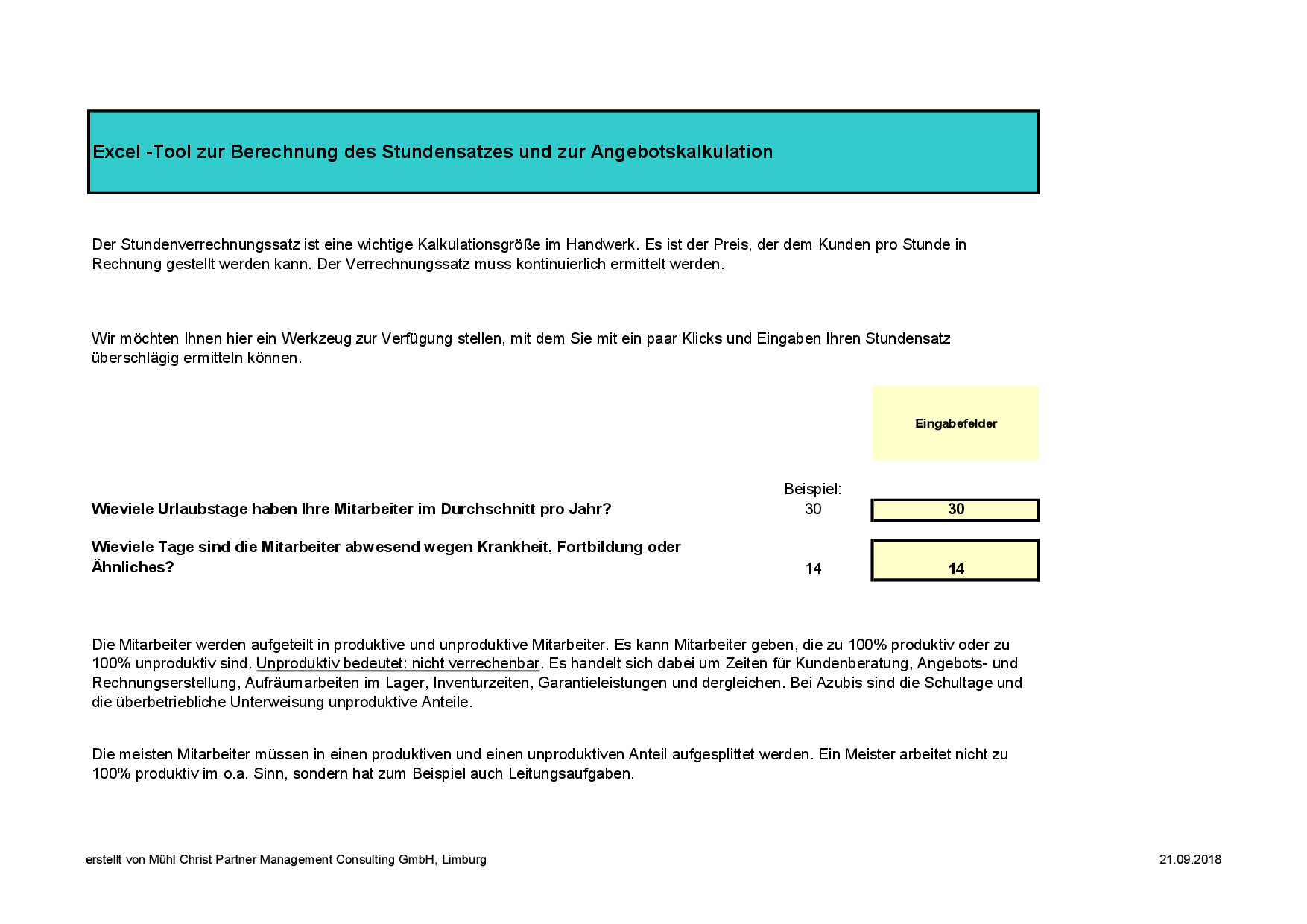 Berechnung Stundenverrechnungssatz Handwerk
 Stundensatz Rechner kostenlos online