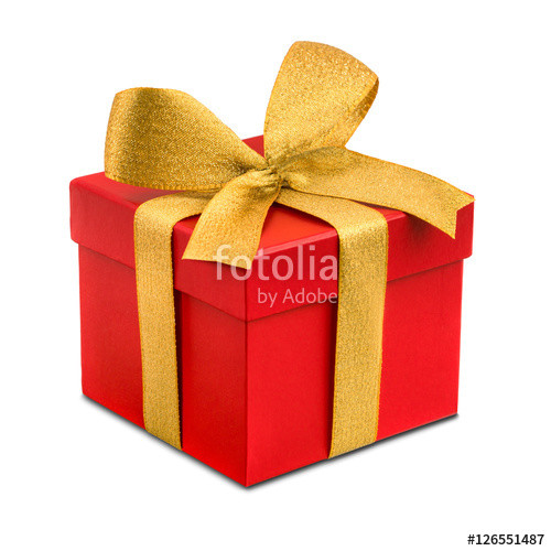 Bild Geschenke
 "Rotes Geschenk mit goldener Schleife als Freisteller