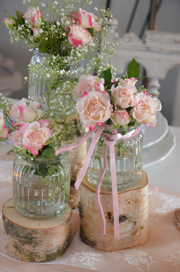 Blumendeko Hochzeit Vintage
 Hochzeitsdeko Stammset Holz Vasen Hochzeit Vintage ein