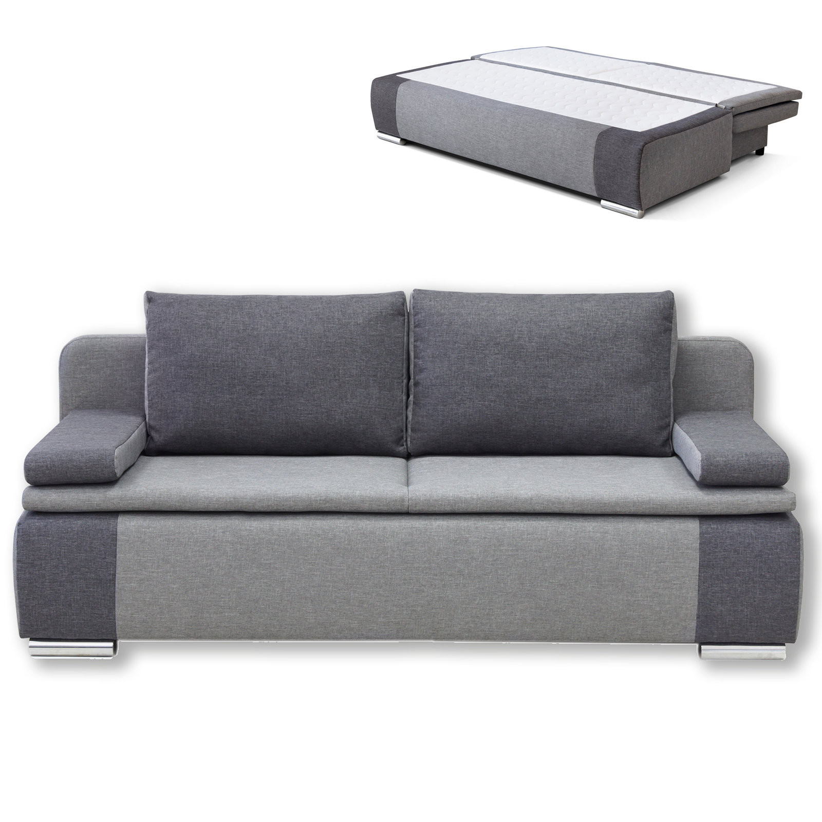 Dauerschläfer Sofa
 Schlafsofa grau mit Staukasten Dauerschläfer