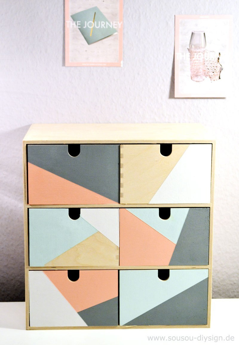 Diy Aufbewahrungsbox
 DIY Minikommode geometische Formen und Leder fe
