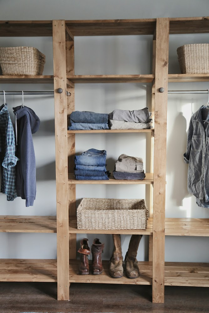 Diy Closet
 DIY Industrial Style Wood Slat Closet System with
