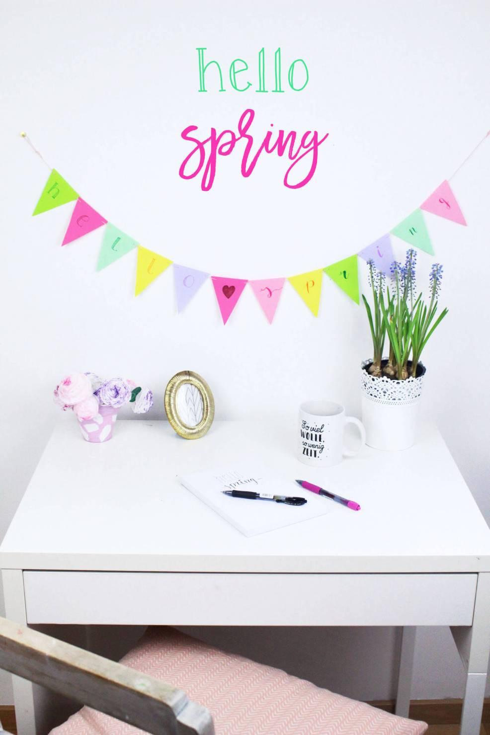 Diy Frühlingsdeko
 DIY Frühlingsdeko Wimpelkette mit Lettering basteln