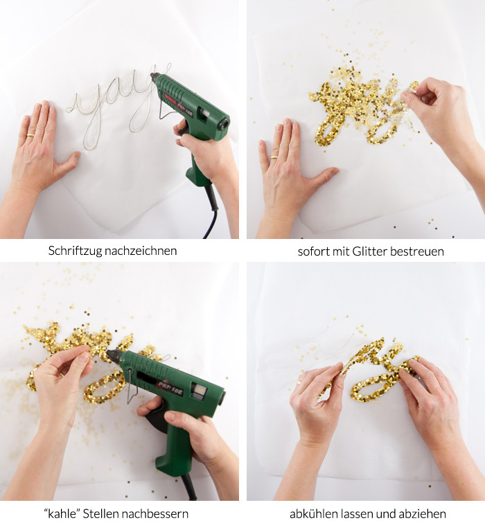 Diy Mit Heißklebepistole
 DIY Glitzerschriftzug und Geschenkpapier