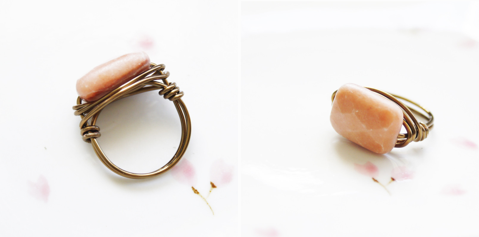 Diy Ring
 Wrapped Peach Aventurine Ring DIY via OhEverythingHandmade