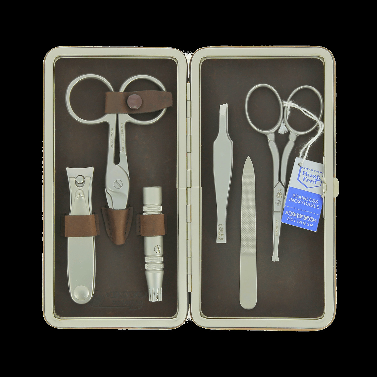 Dovo Maniküre Set
 Dovo 6 Piece Manicure Set in Brown Leather Magnetic Case