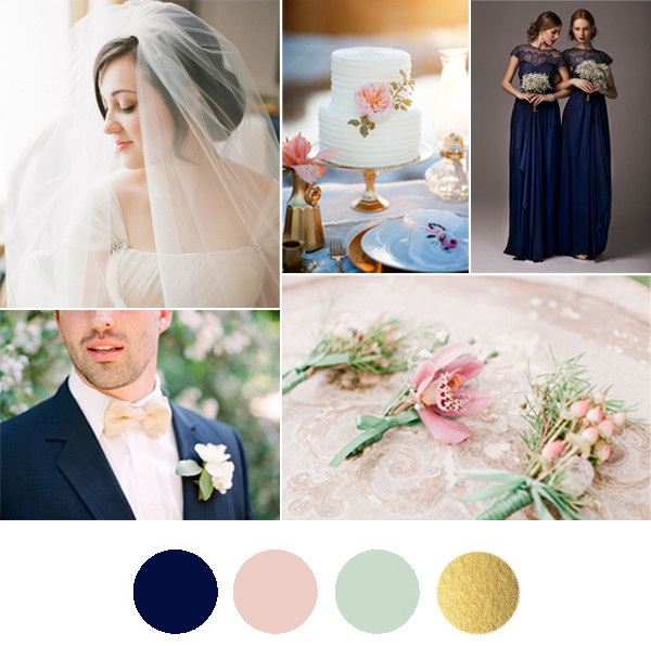 Farbkonzept Hochzeit
 Moodboard Nachtblau & Gold trifft Blush & Mint