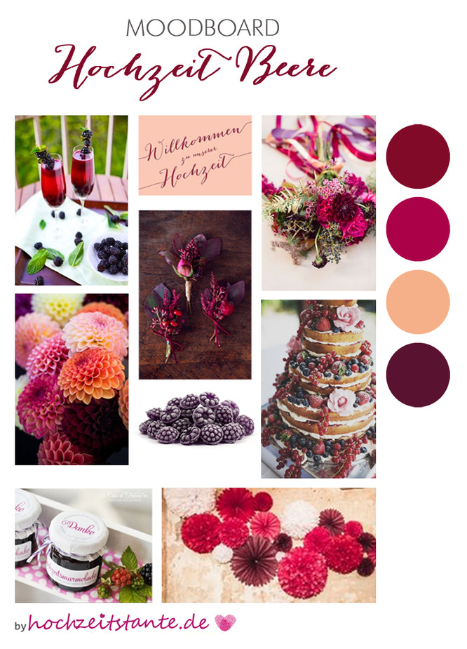 Farbkonzept Hochzeit
 Moodboard Hochzeit Beerentöne