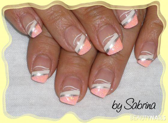 French Nageldesign Bilder
 neon orange weißes French Nageldesign