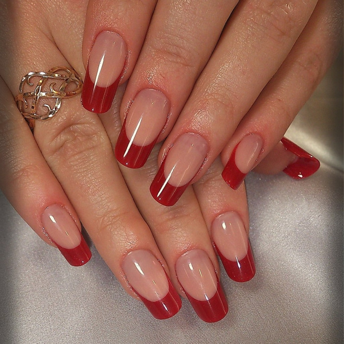 French Nageldesign Bilder
 Nageldesign in Rot 51 Inspirationsbilder und