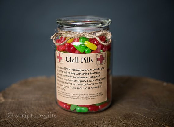 Gag Geschenke
 Chill Pill for VARIOUS THEMES Glass Apothecary Jar Funny Gag