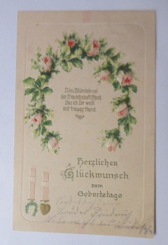 Geburtstag Blumen Spruch
 Geburtstag Blumen Rosen Spruch 1906 Prägekarte