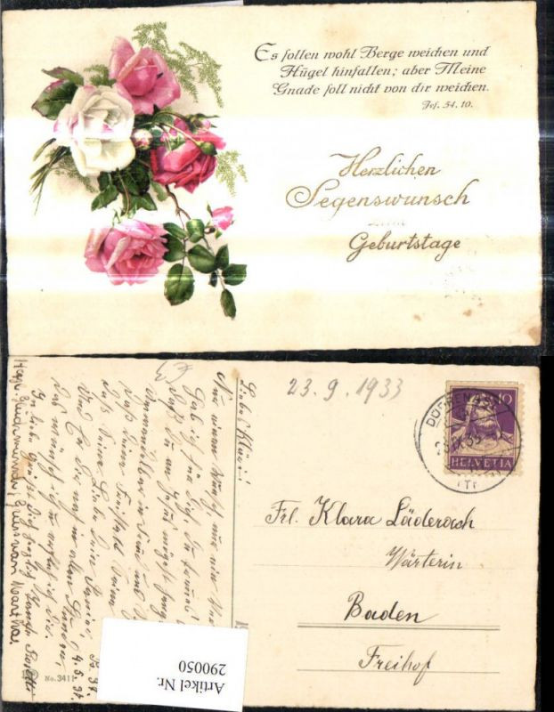 Geburtstag Blumen Spruch
 "Geburtstag Blumen Rosen Spruch" 1900 Prägekarte