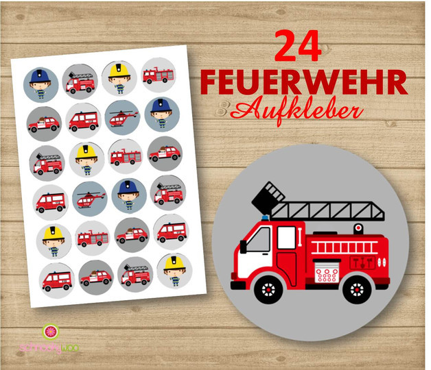 Geburtstagsbilder Feuerwehr
 Etiketten 24 FEUERWEHR Sticker 40mm ein