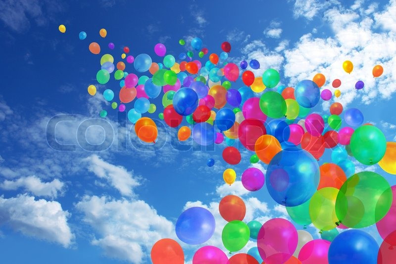 Geburtstagsbilder Luftballons
 Viele bunte Luftballons fliegen am blauen