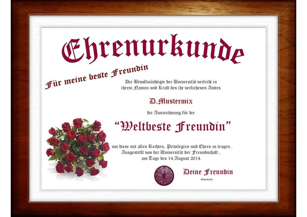 Geburtstagsgeschenk Für Beste Freundin
 Urkunde für " Beste Freundin" tolles das ganz