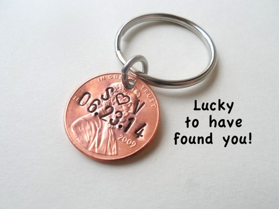 Geburtstagsgeschenk Für Ehefrau
 Personalisierte paar Schlüsselbund Lucky Penny Keychain