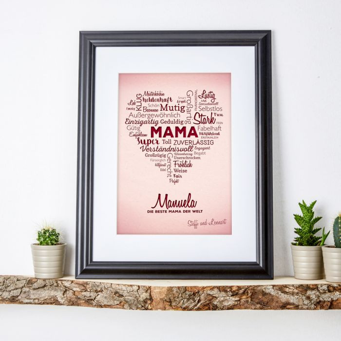 Geburtstagsgeschenk Für Mama
 Liebevolles Herz aus Worten personalisiertes Bild für Mama