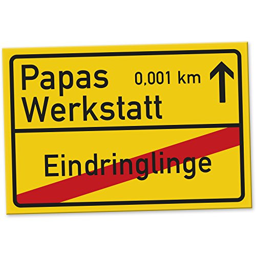 Geburtstagsgeschenk Papa
 Papas Werkstatt Ortsschild 30 x 20 cm Schild Trschild