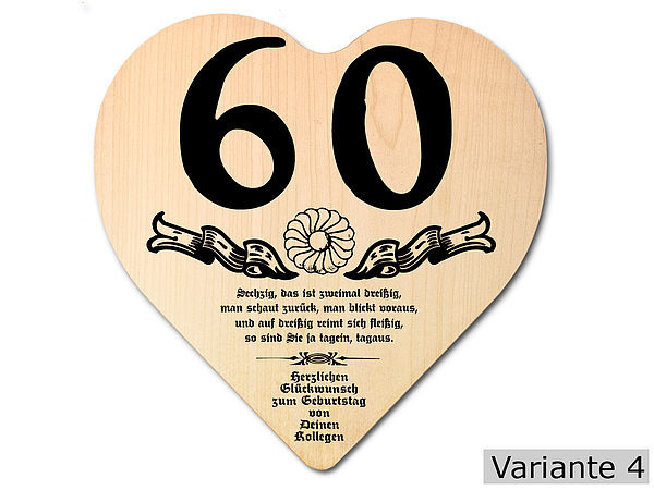 Geburtstagsgeschenke Zum 60
 Geschenk zum 60 Geburtstag Herz Holzschild mit