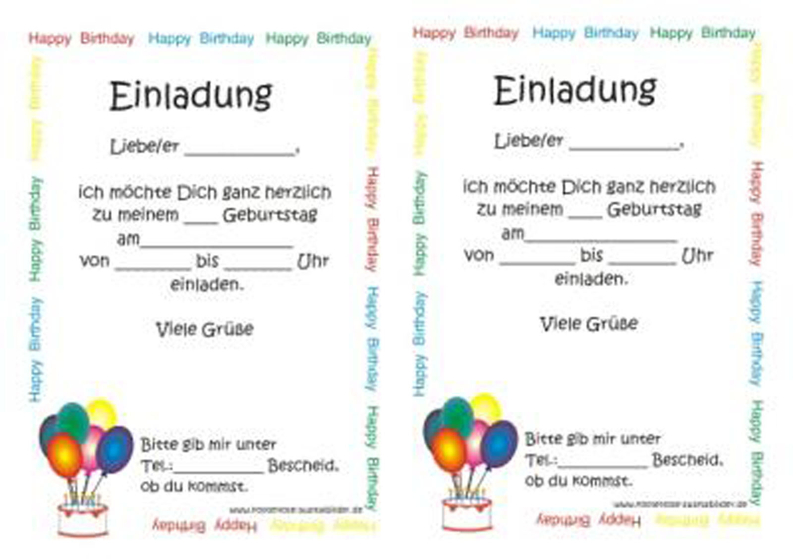 Geburtstagskarten Einladung
 Vorlage Einladung Geburtstag