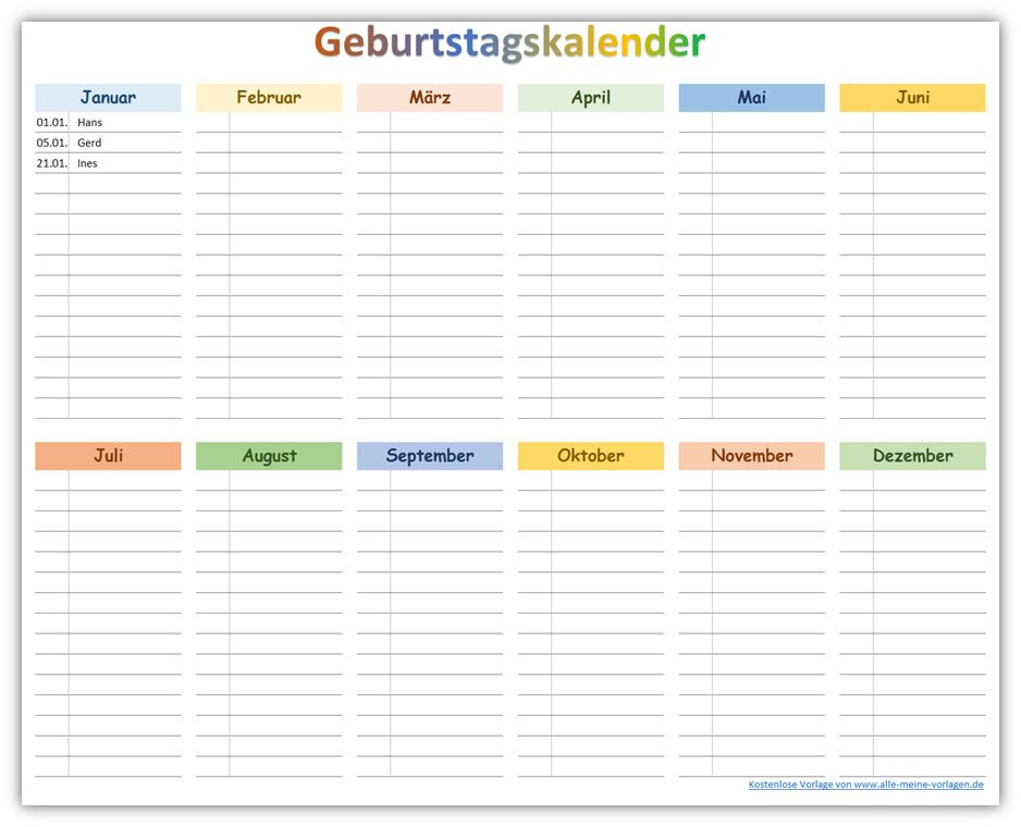 Geburtstagskarten Erstellen
 Geburtstagskalender zum Ausdrucken