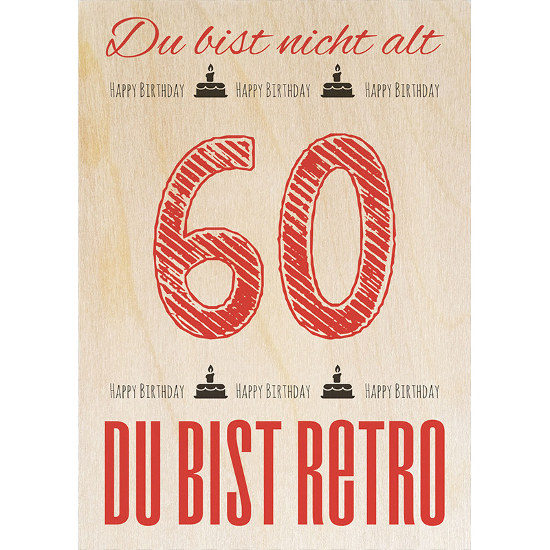 Geburtstagskarten Zum 60
 Geburtstag Retro 60 Die magnetische Holzpostkarte von