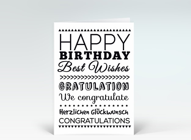 Geburtstagskarten Zum Ausdrucken Kostenlos Schwarz Weiß
 Geburtstagskarte "Happy Birthday typografisch schwarz weiß
