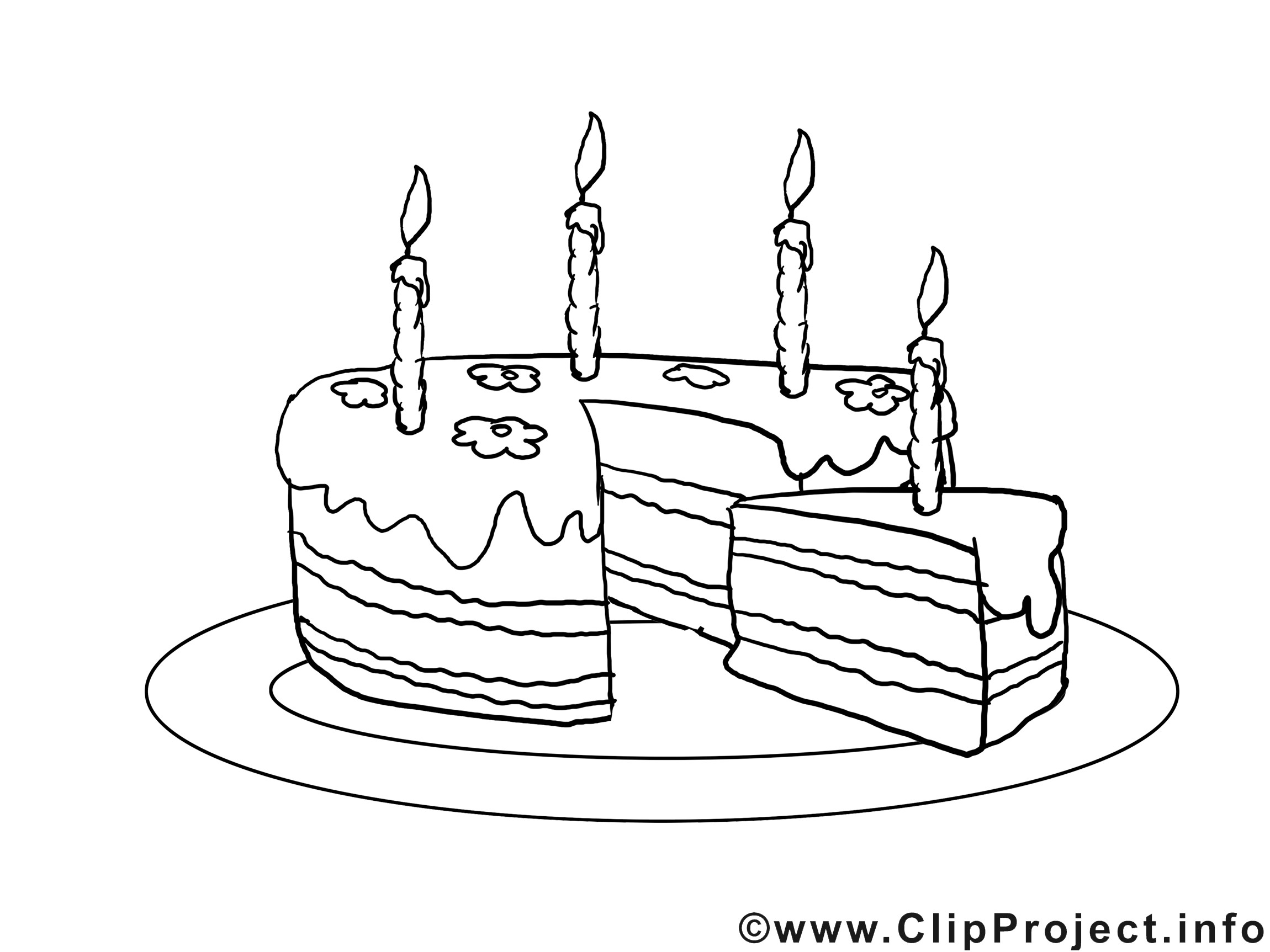 Geburtstagskuchen Clipart Schwarz Weiß
 Bild zum Malen Geburtstagstorte