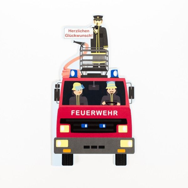 Geburtstagskuchen Feuerwehr
 Glückwunschkarte Feuerwehr für Feuerwehrparty