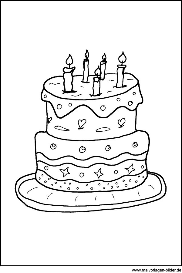 Geburtstagskuchen Malen
 Malvorlage von einer Geburtstagstorte Kuchen Ausmalbild