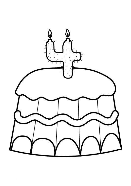 Geburtstagskuchen Malen
 Kostenlose Malvorlage Geburtstag Kuchen zum vierten